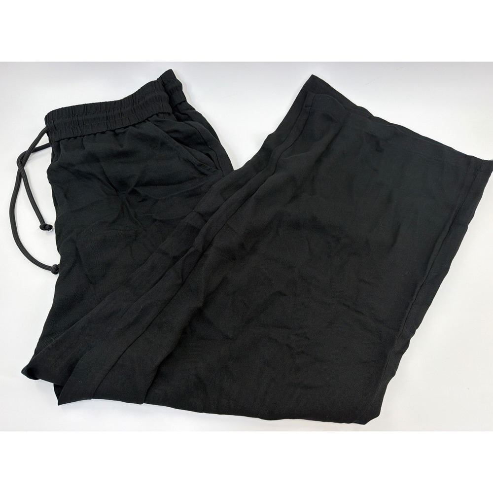 Halara Black Wide Leg Drawstring Pants Women Large Petite Viscose Blend Pocket